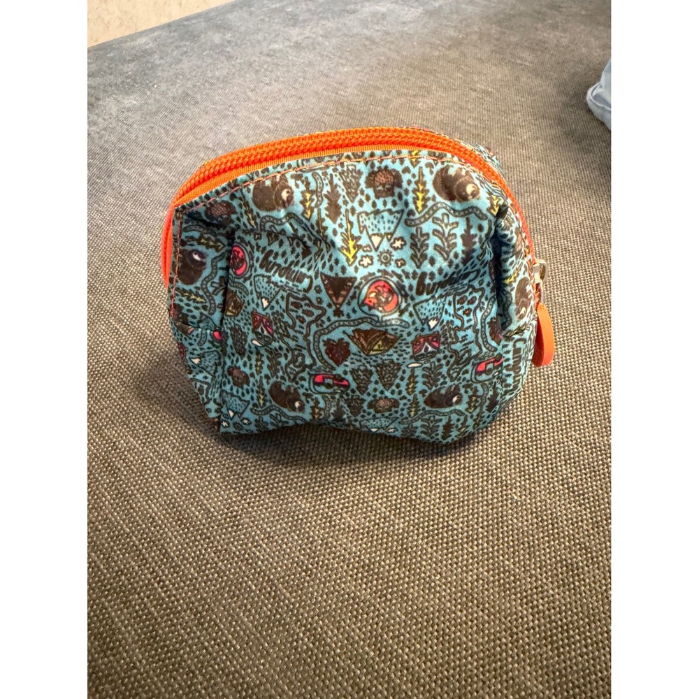 Floppy Tops Small Zippered Pouch Blue Camping Print with Carabiner Clip